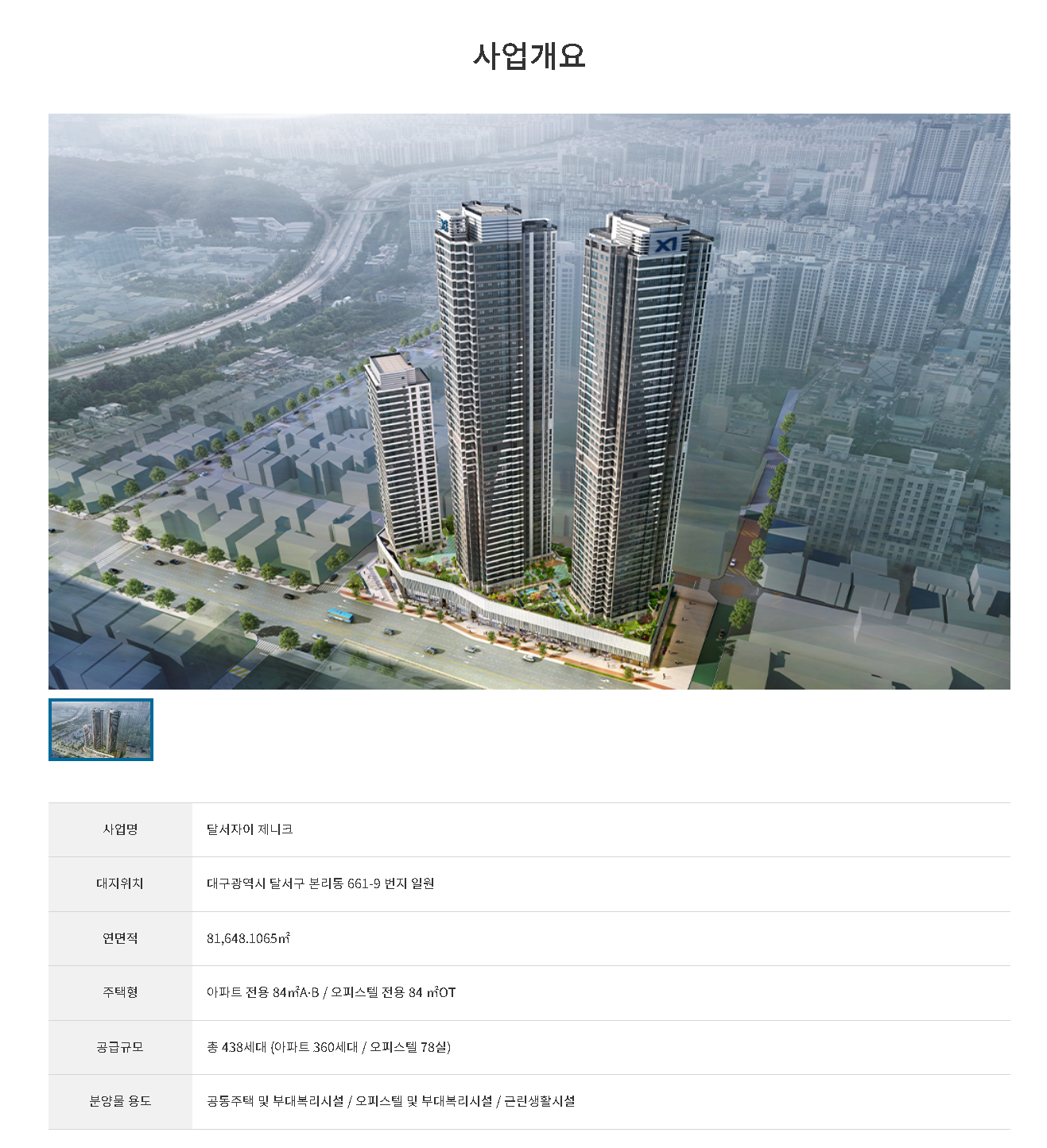 달서자이 제니크 사업개요와 조감도